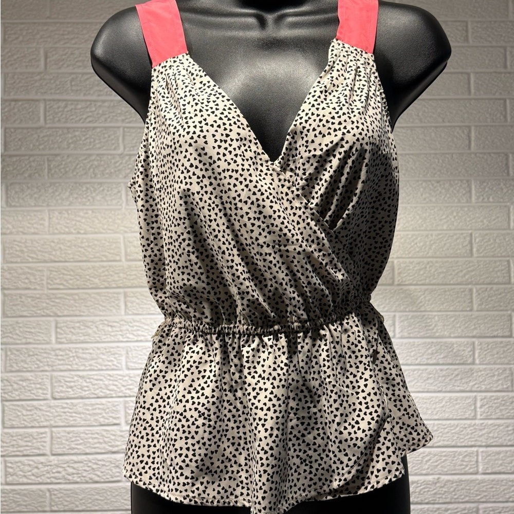 Candie's Black and White Sleeveless Wrap Blouse‎